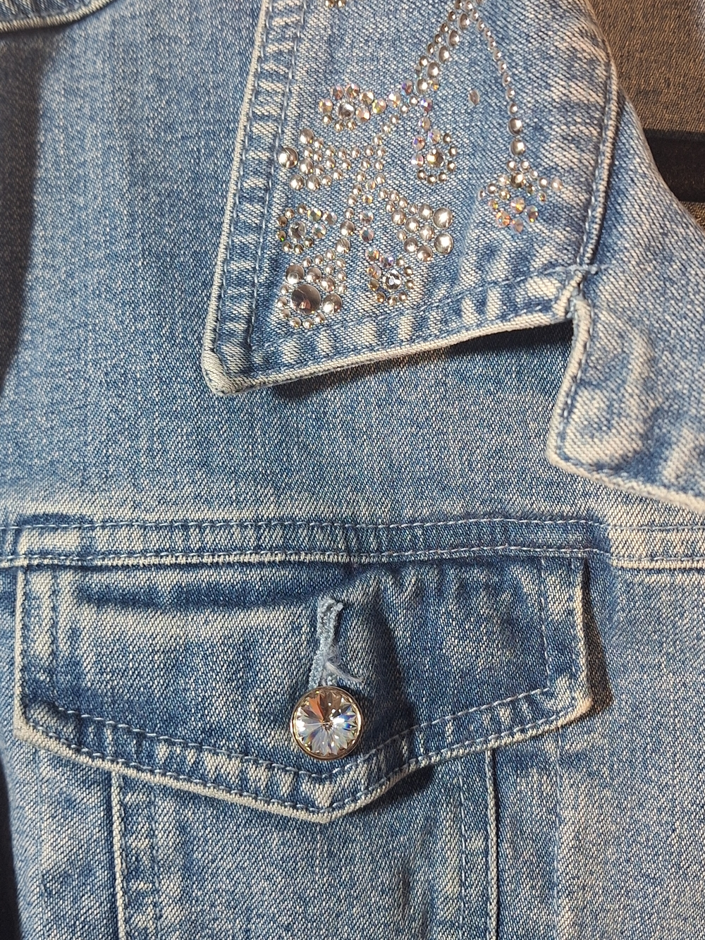 CHRISTINE ALEXANDER Light Blue Rhinestone Denim Jacket - Picture 4 of 7